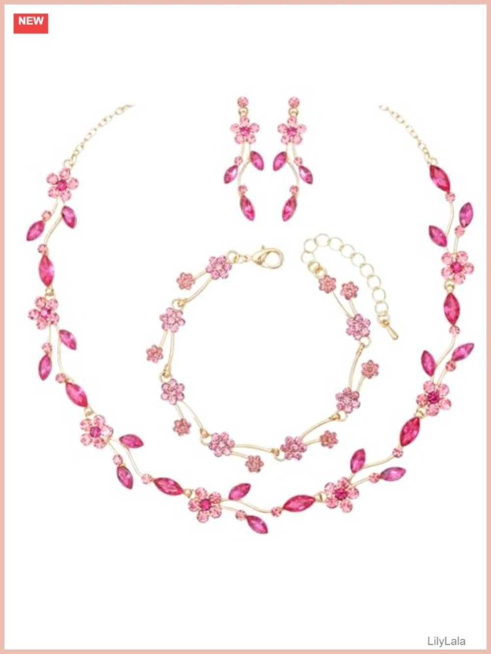 Leaf Vine Jewelry Set Copper Gold Plated Necklace Earrings Bracelet